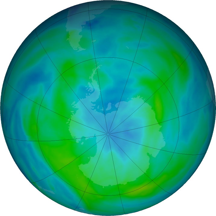 Antarctic ozone map for 13 March 2020